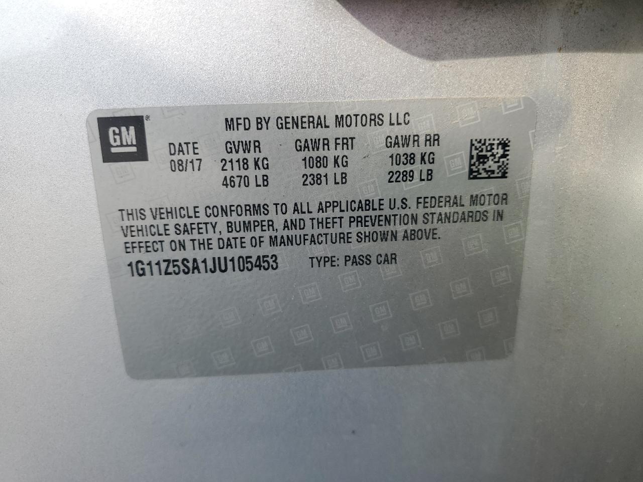 2018 Chevrolet Impala Ls VIN: 1G11Z5SA1JU105453 Lot: 81896405