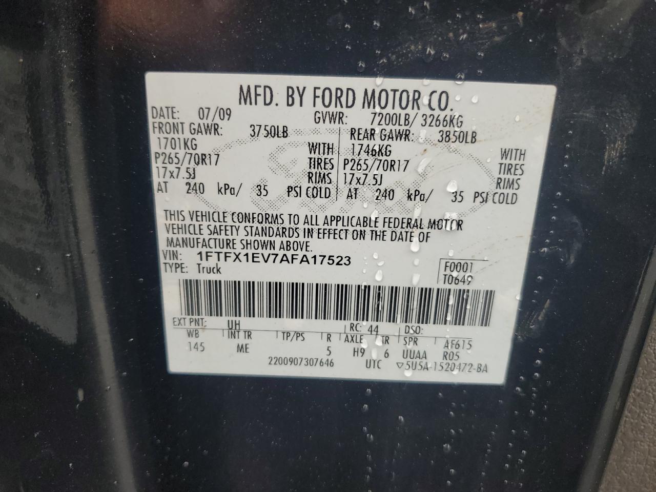 2010 Ford F150 Super Cab VIN: 1FTFX1EV7AFA17523 Lot: 81663685