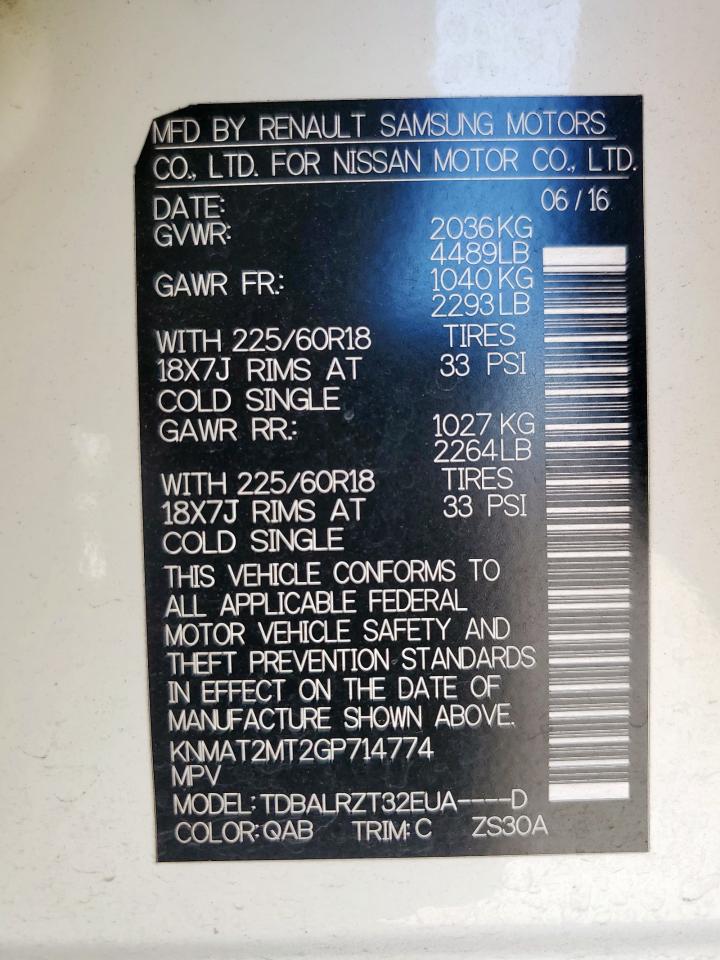 2016 Nissan Rogue S VIN: KNMAT2MT2GP714774 Lot: 82027745