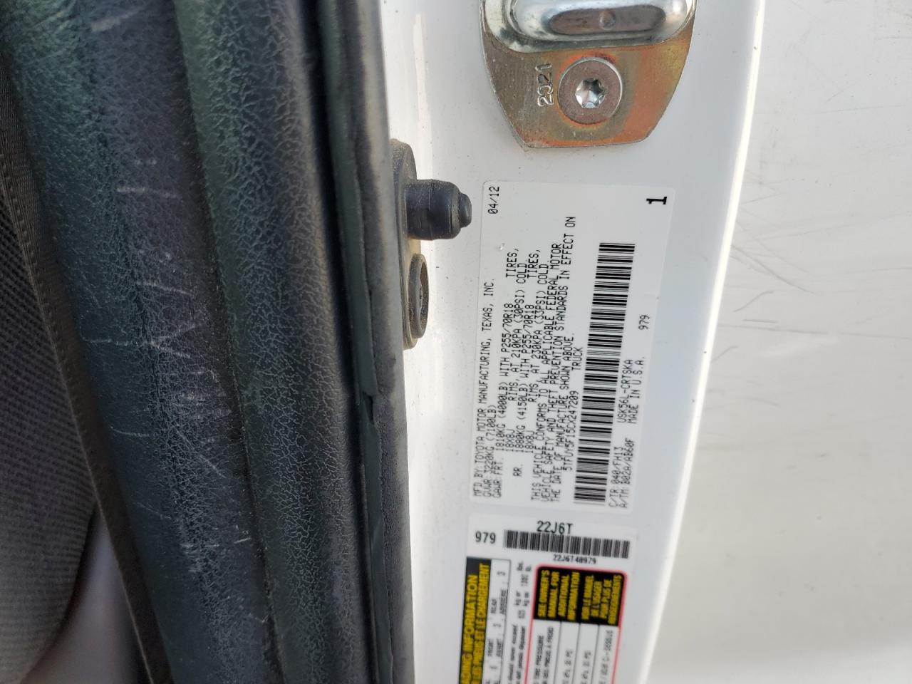 2012 Toyota Tundra Double Cab Sr5 VIN: 5TFUY5F15CX247209 Lot: 71029045