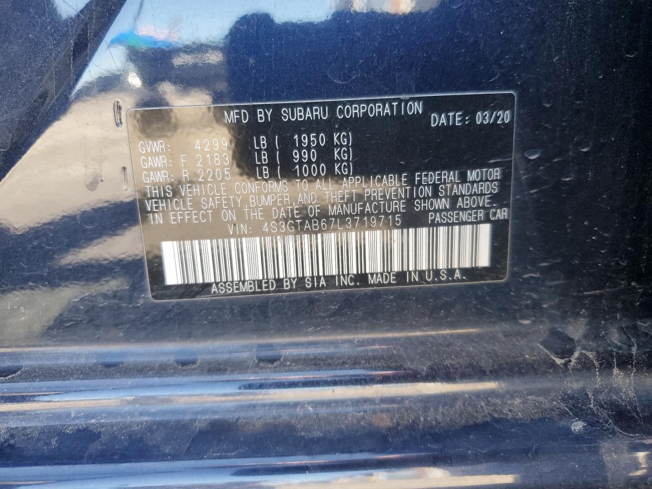 2020 Subaru Impreza VIN: 4S3GTAB67L3719715 Lot: 81829245