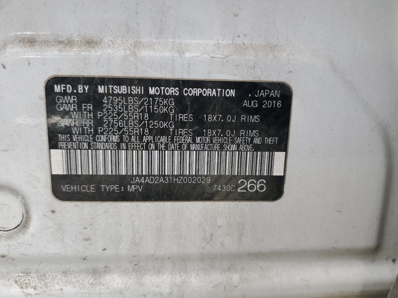 2017 Mitsubishi Outlander Es VIN: JA4AD2A31HZ002029 Lot: 84197975