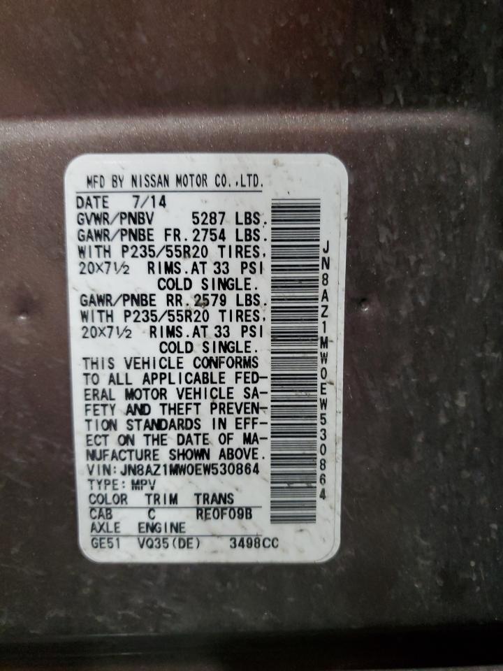 2014 Nissan Murano S VIN: JN8AZ1MW0EW530864 Lot: 82103845