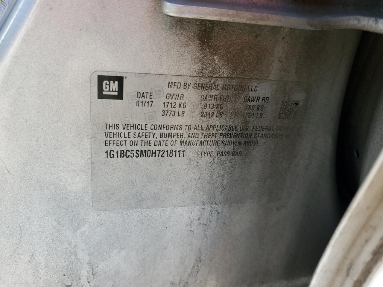 2017 Chevrolet Cruze Ls VIN: 1G1BC5SM0H7218111 Lot: 81141805