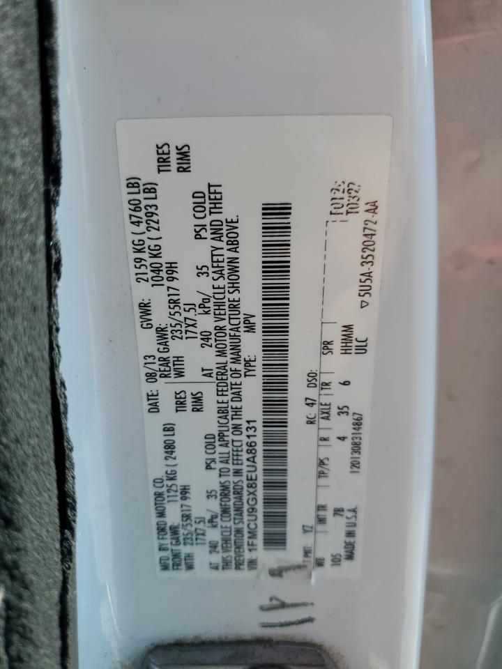 2014 Ford Escape Se VIN: 1FMCU9GX8EUA86131 Lot: 80839865