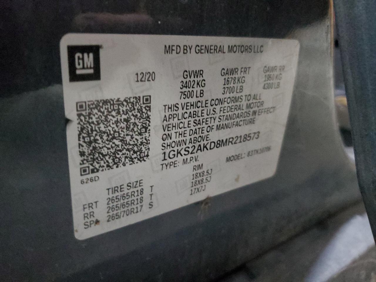 2021 GMC Yukon Sle VIN: 1GKS2AKD8MR218573 Lot: 83871725