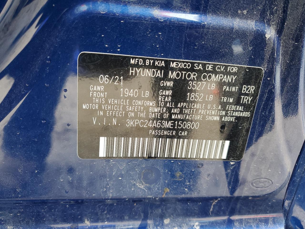 2021 Hyundai Accent Se VIN: 3KPC24A63ME150800 Lot: 81910635