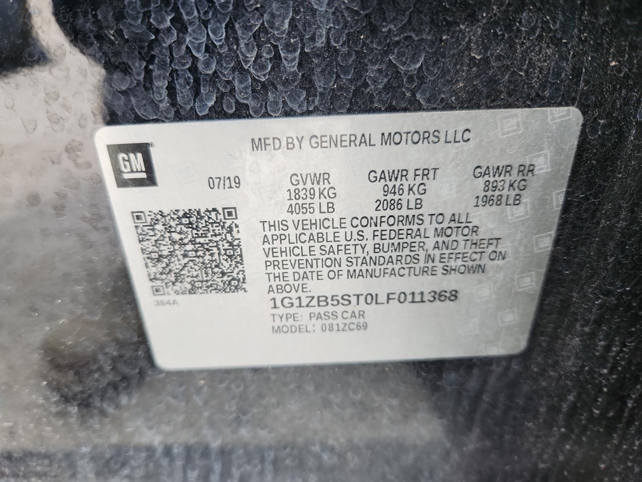 2020 Chevrolet Malibu Ls VIN: 1G1ZB5ST0LF011368 Lot: 81010465