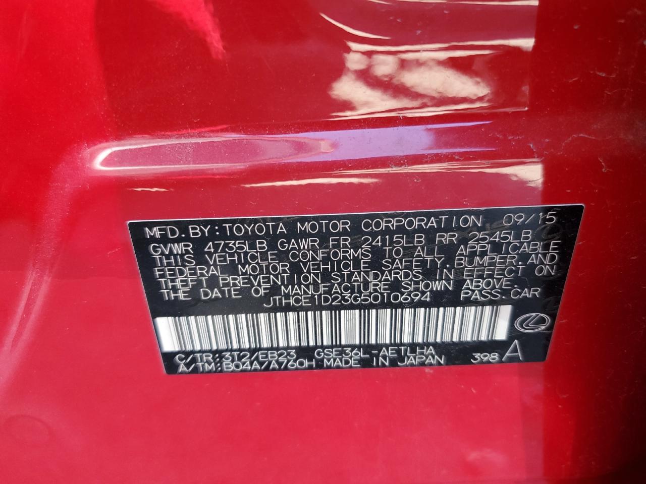 2016 Lexus Is 350 VIN: JTHCE1D23G5010694 Lot: 71712635