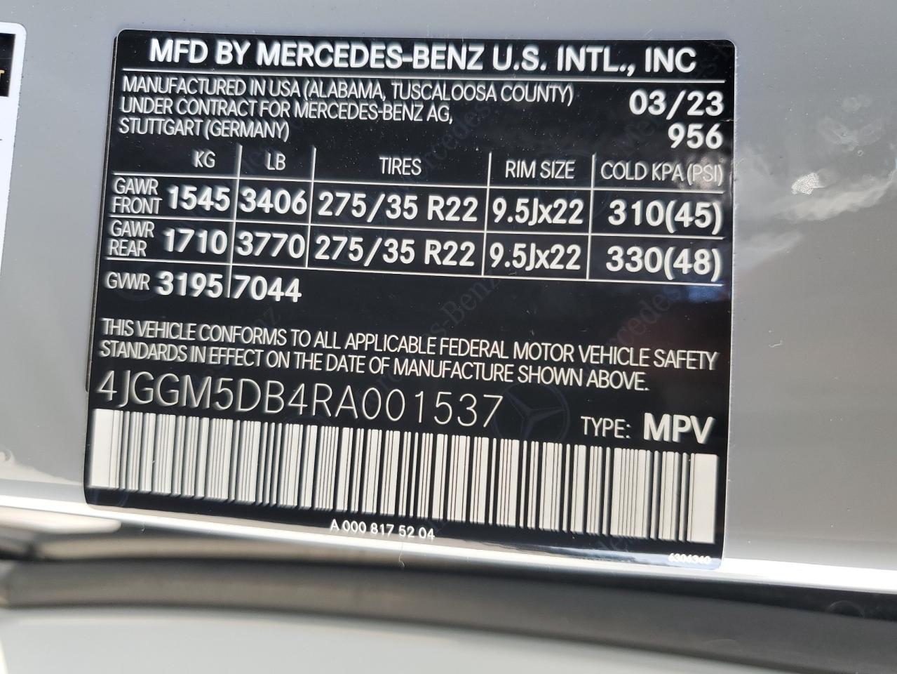 2024 Mercedes-Benz Eqe Suv Amg 4Matic VIN: 4JGGM5DB4RA001537 Lot: 70808255