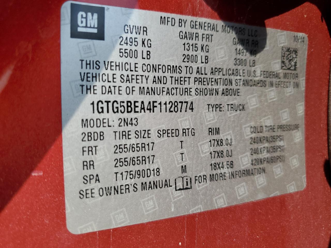 2015 GMC Canyon Sle VIN: 1GTG5BEA4F1128774 Lot: 81259345