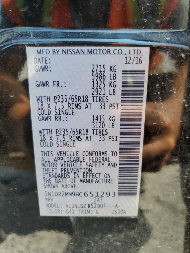 2017 Nissan Pathfinder S VIN: 5N1DR2MM9HC651293 Lot: 70991435