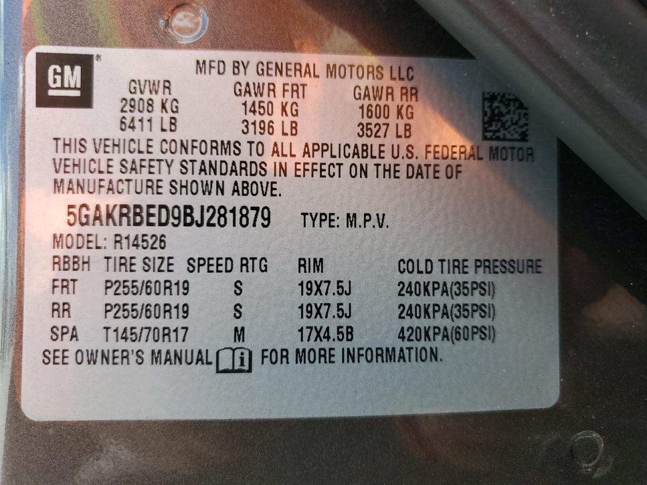 2011 Buick Enclave Cxl VIN: 5GAKRBED9BJ281879 Lot: 84452435