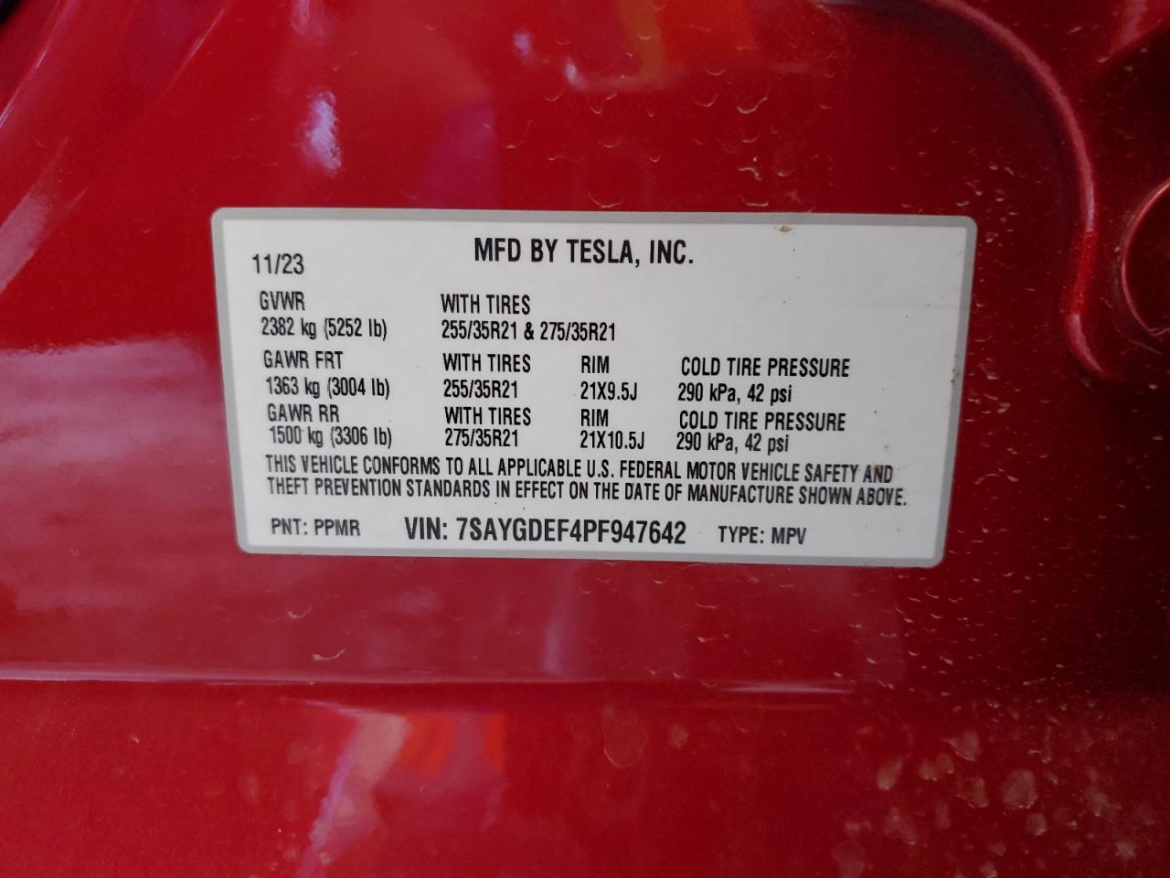 2023 Tesla Model Y VIN: 7SAYGDEF4PF947642 Lot: 71185595