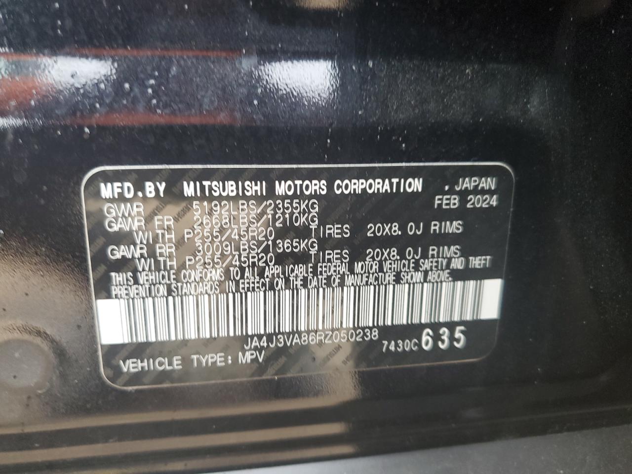 2024 Mitsubishi Outlander Se VIN: JA4J3VA86RZ050238 Lot: 81847655