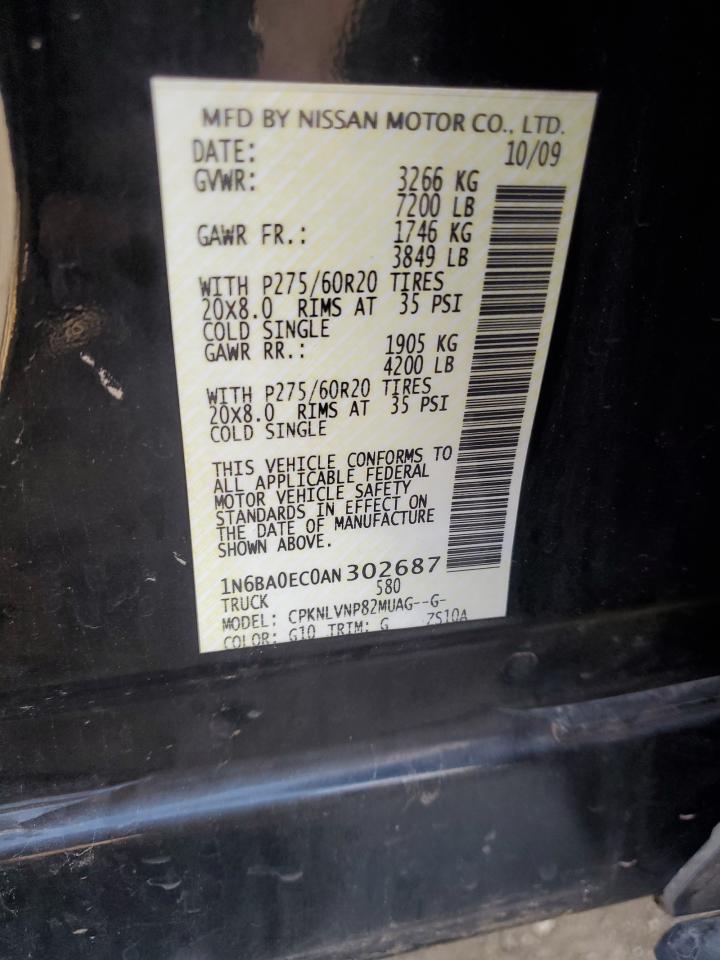 2010 Nissan Titan Xe VIN: 1N6BA0EC0AN302687 Lot: 81499655