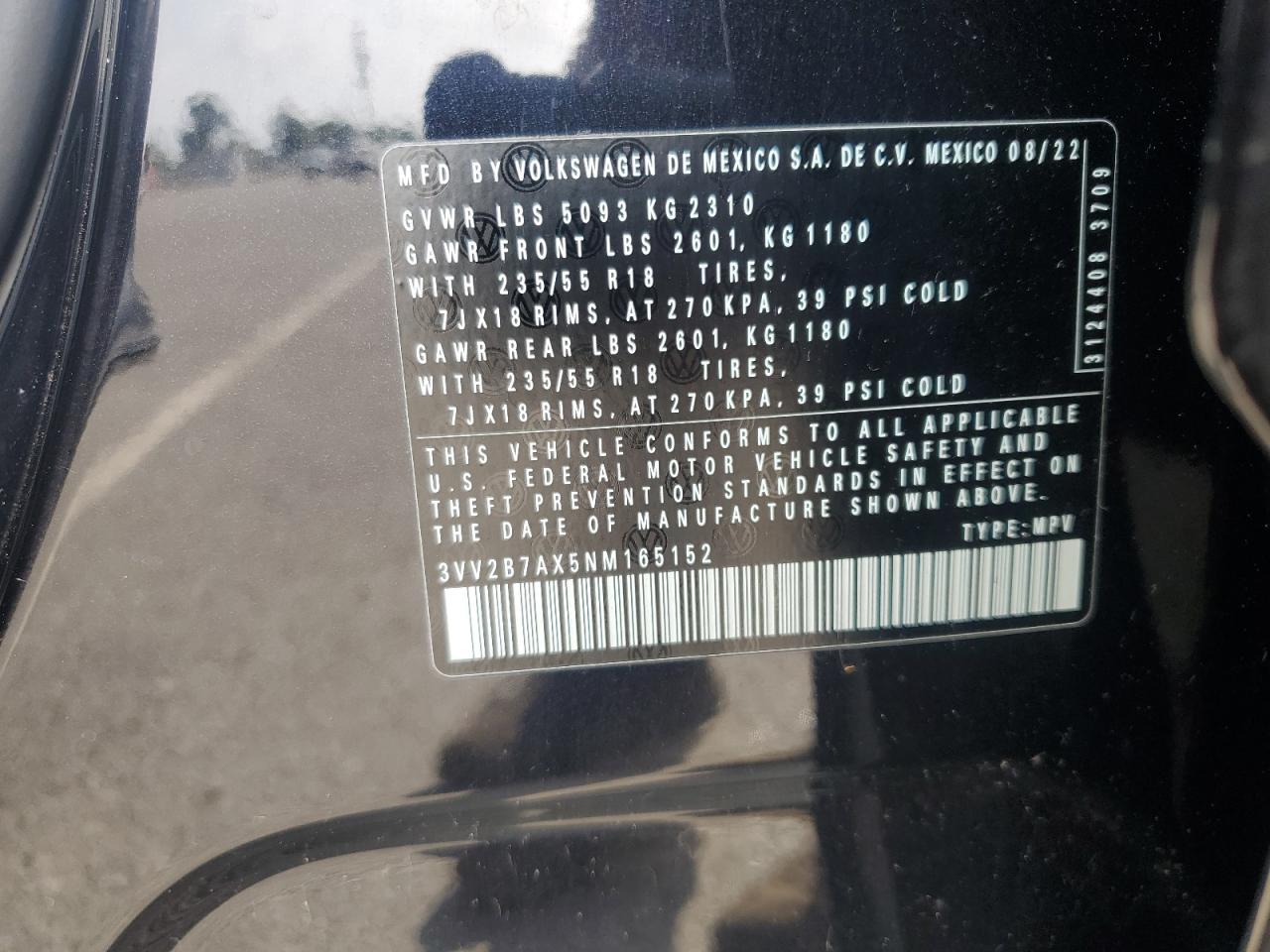 2022 Volkswagen Tiguan Se VIN: 3VV2B7AX5NM165152 Lot: 81325055