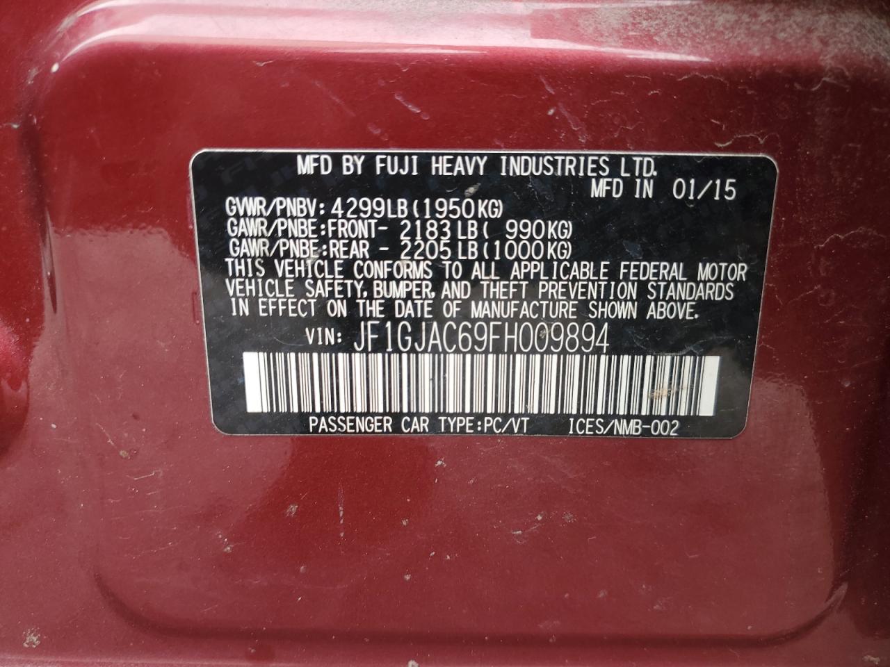 2015 Subaru Impreza Premium VIN: JF1GJAC69FH009894 Lot: 80139795