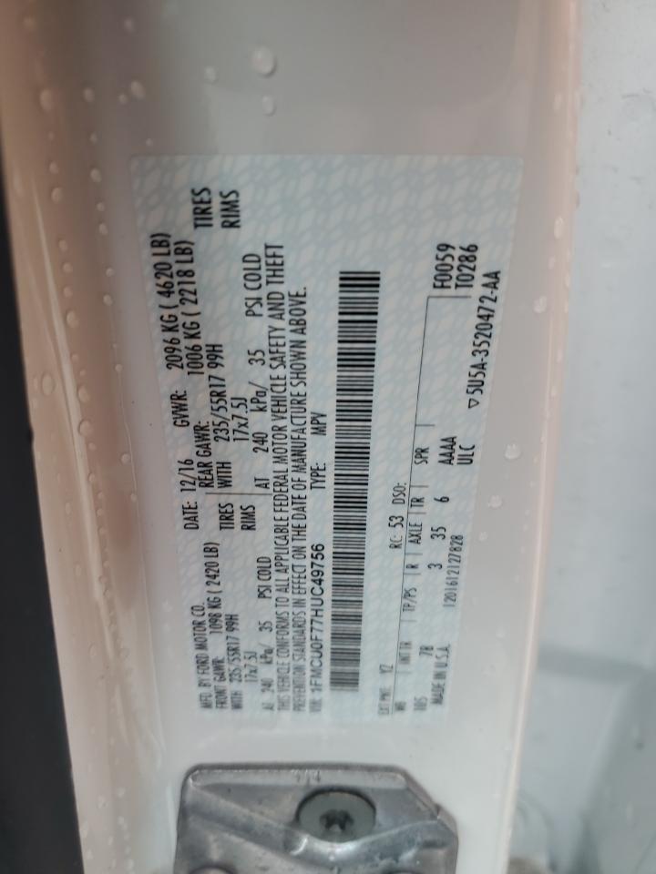 2017 Ford Escape S VIN: 1FMCU0F77HUC49756 Lot: 81220215