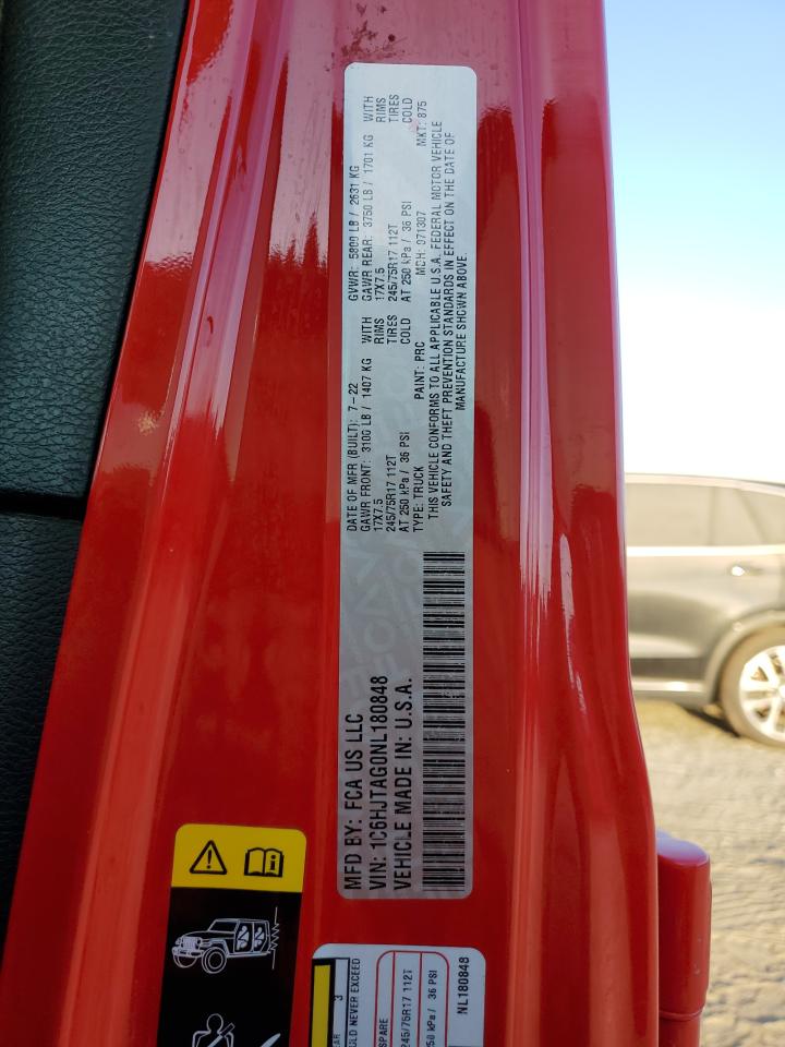 2022 Jeep Gladiator Sport VIN: 1C6HJTAG0NL180848 Lot: 71494965