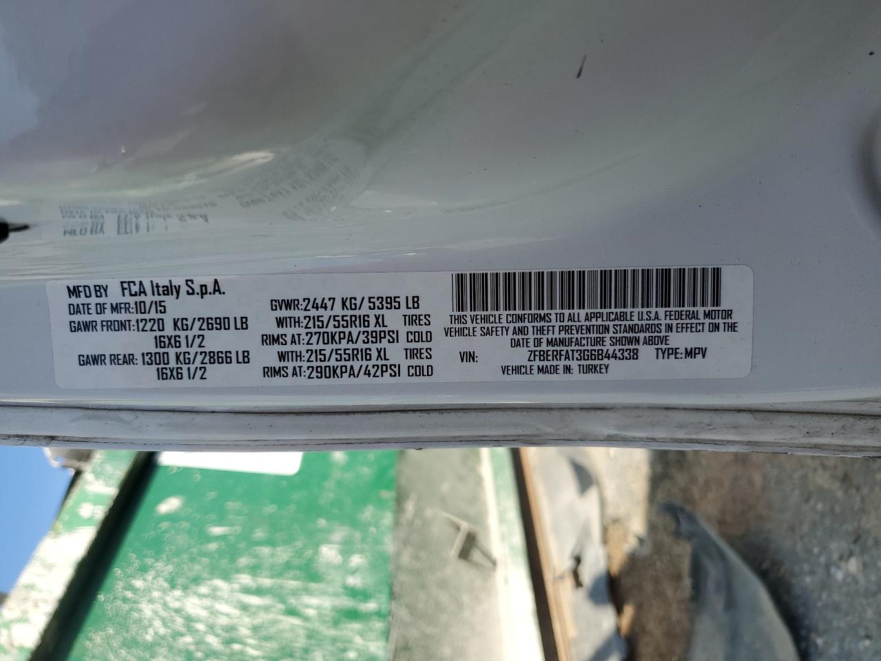 2016 Ram Promaster City VIN: ZFBERFAT3G6B44338 Lot: 87082525