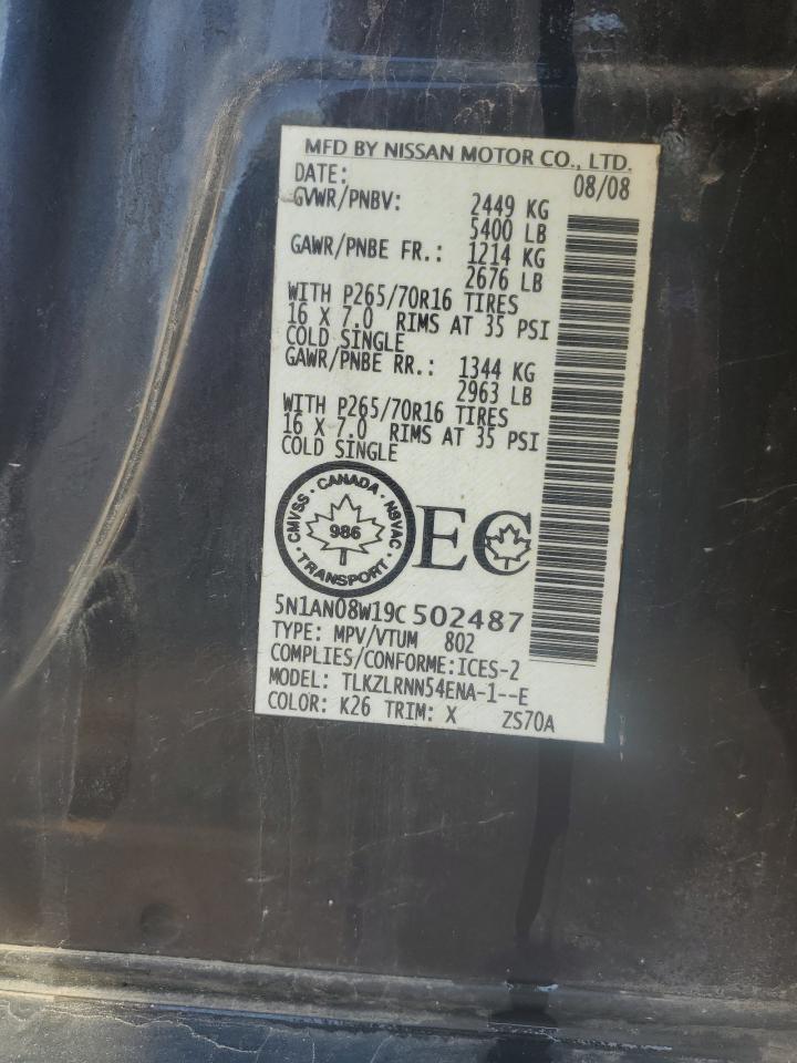 2009 Nissan Xterra Off Road VIN: 5N1AN08W19C502487 Lot: 70004195