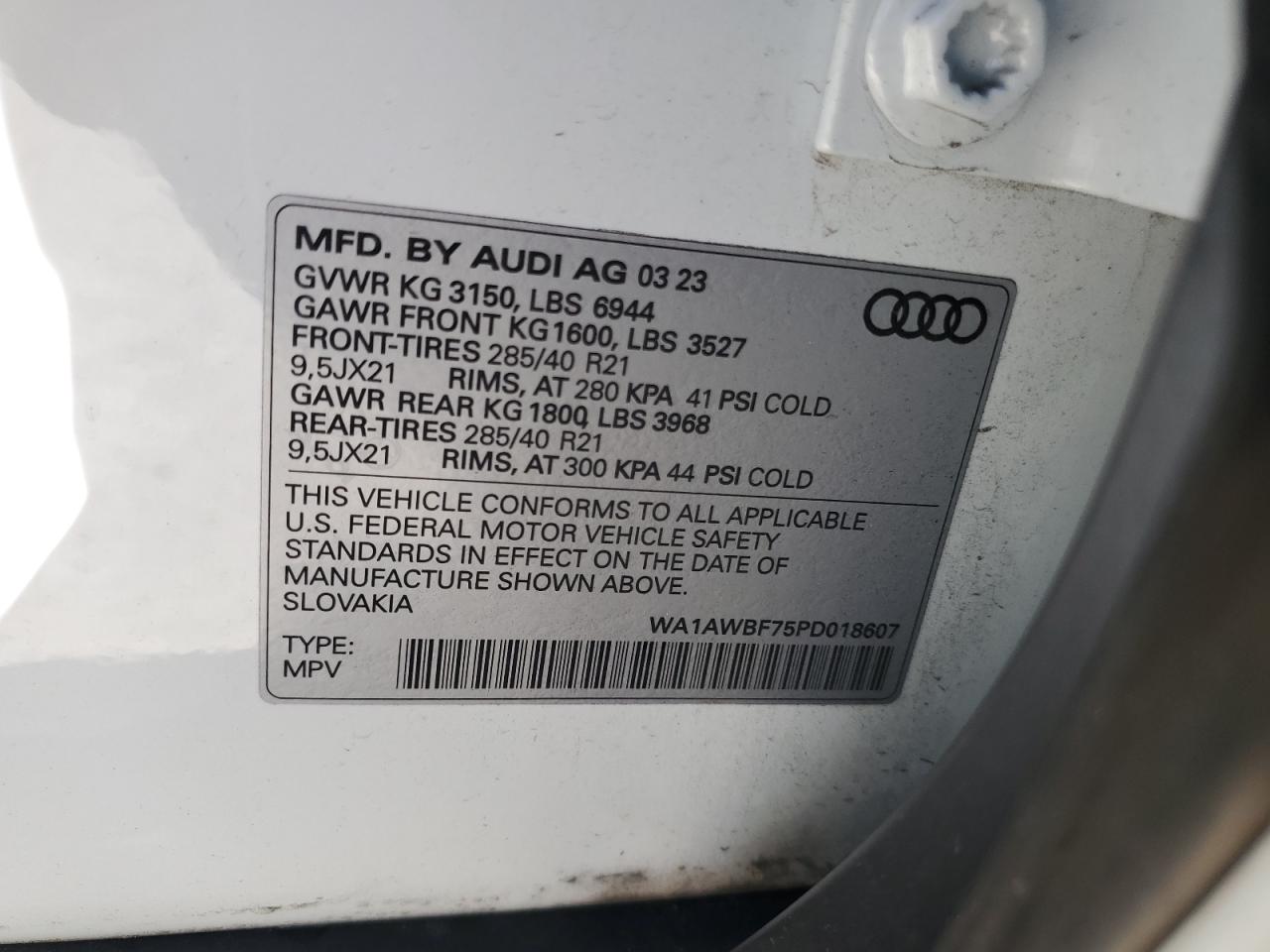 2023 Audi Sq7 Premium Plus VIN: WA1AWBF75PD018607 Lot: 84407695