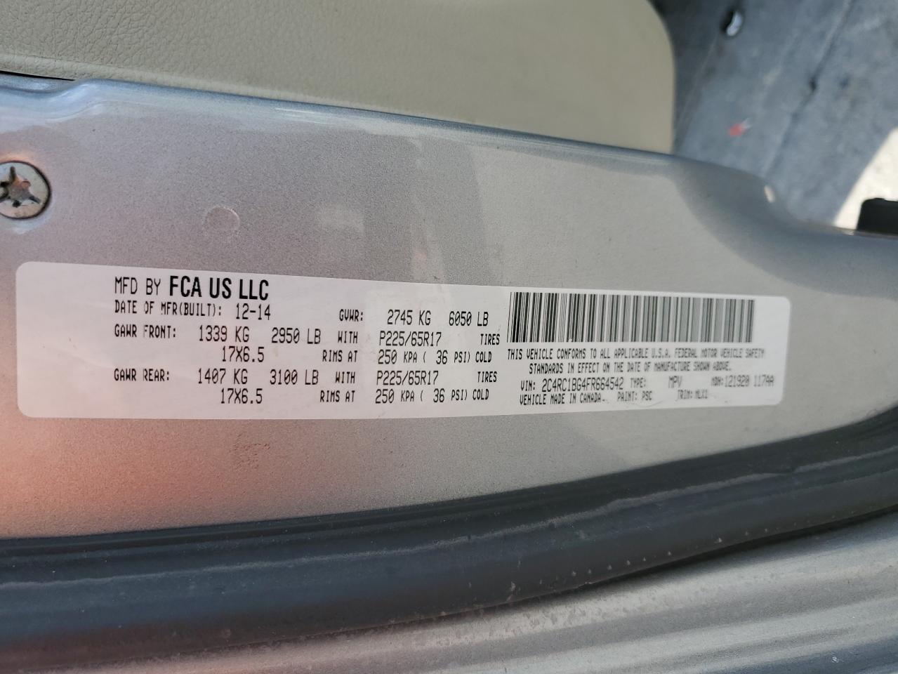 2015 Chrysler Town & Country Touring VIN: 2C4RC1BG4FR664542 Lot: 84386755