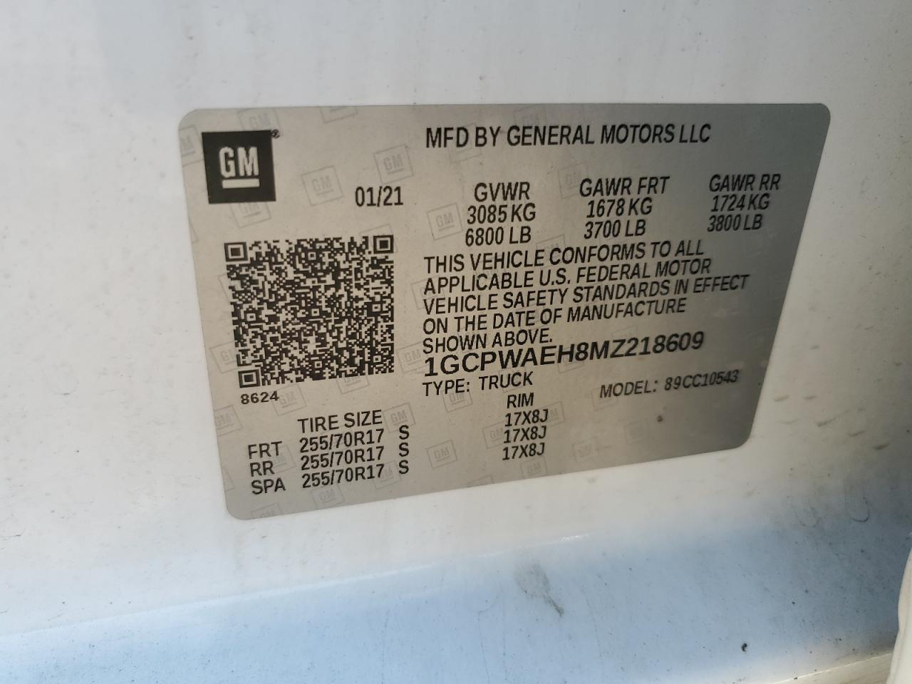 2021 Chevrolet Silverado C1500 VIN: 1GCPWAEH8MZ218609 Lot: 84429535