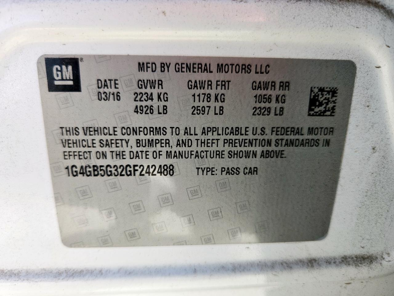 2016 Buick Lacrosse VIN: 1G4GB5G32GF242488 Lot: 81750185