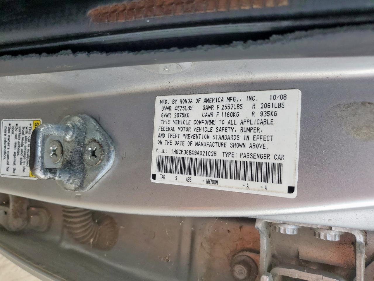 2009 Honda Accord Exl VIN: 1HGCP36849A021028 Lot: 81515425