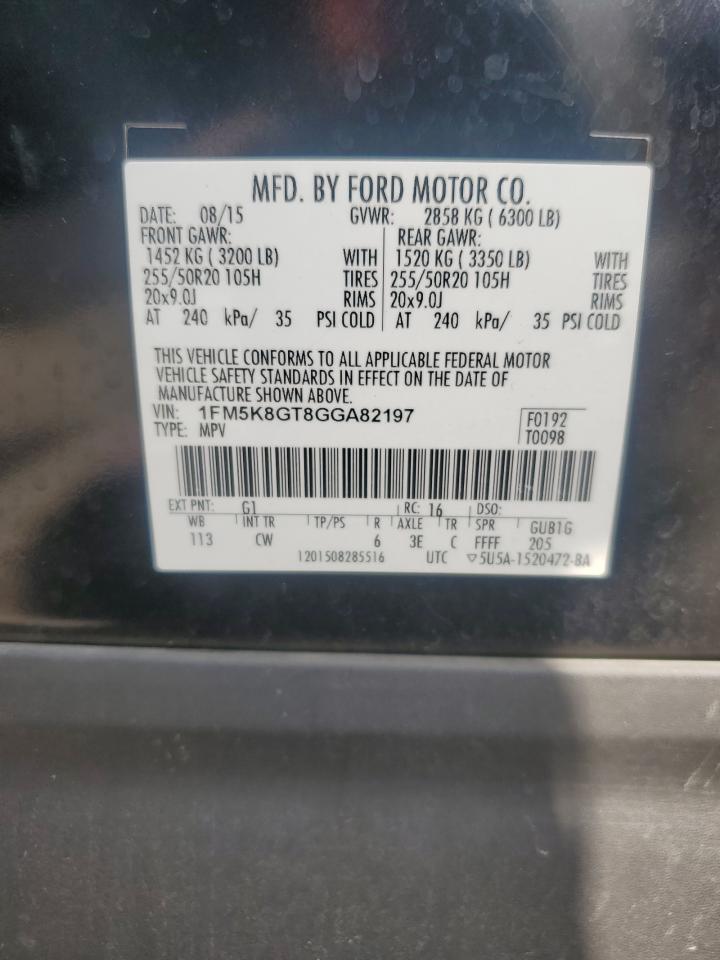 2016 Ford Explorer Sport VIN: 1FM5K8GT8GGA82197 Lot: 81482795