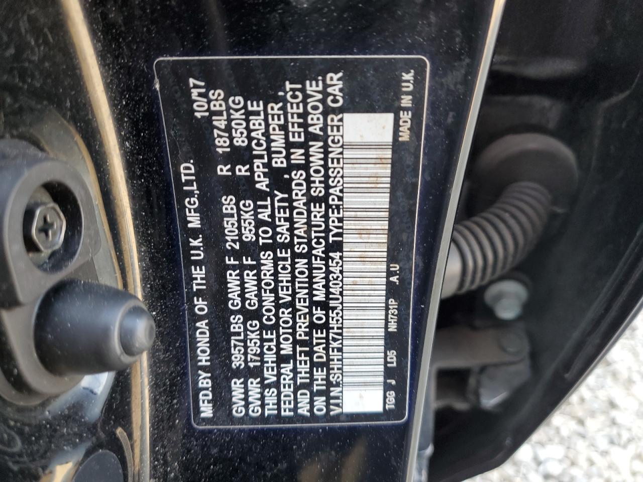 2018 Honda Civic Ex VIN: SHHFK7H55JU403454 Lot: 71434525