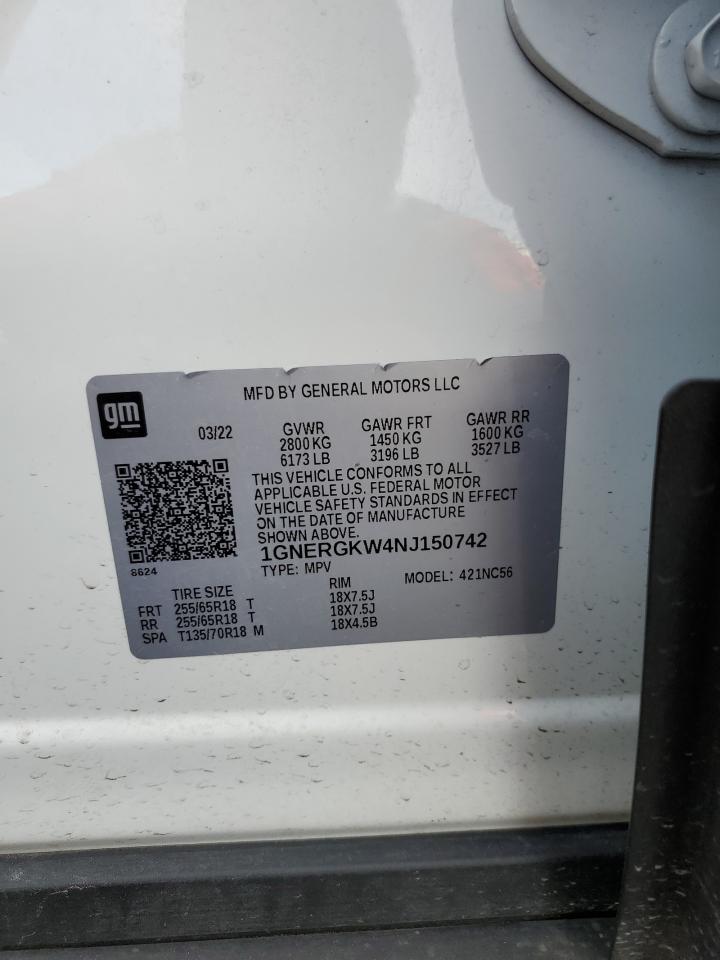 2022 Chevrolet Traverse Lt VIN: 1GNERGKW4NJ150742 Lot: 71313465