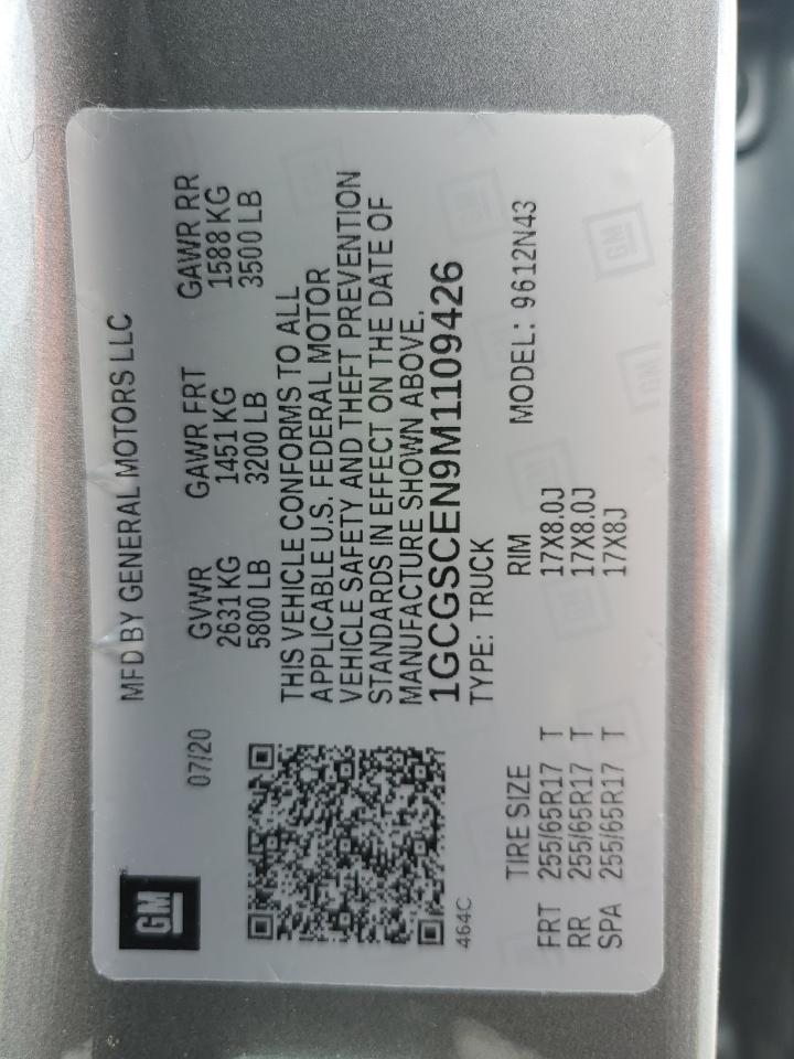 2021 Chevrolet Colorado Lt VIN: 1GCGSCEN9M1109426 Lot: 80912335