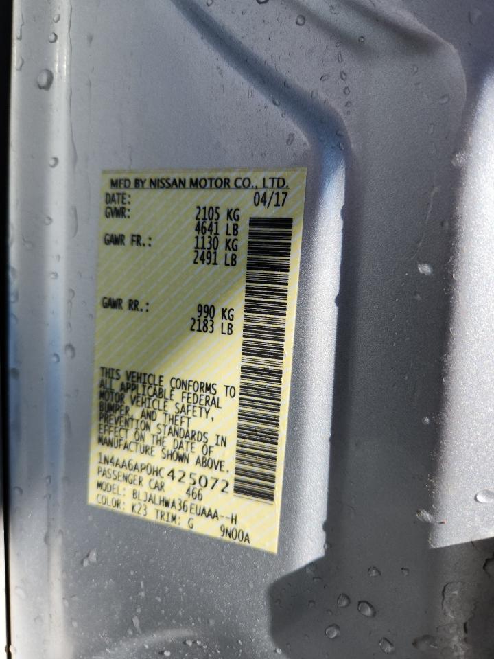 2017 Nissan Maxima 3.5S VIN: 1N4AA6AP0HC425072 Lot: 71239035