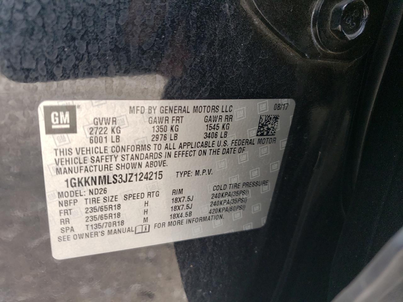 2018 GMC Acadia Slt-1 VIN: 1GKKNMLS3JZ124215 Lot: 83845415