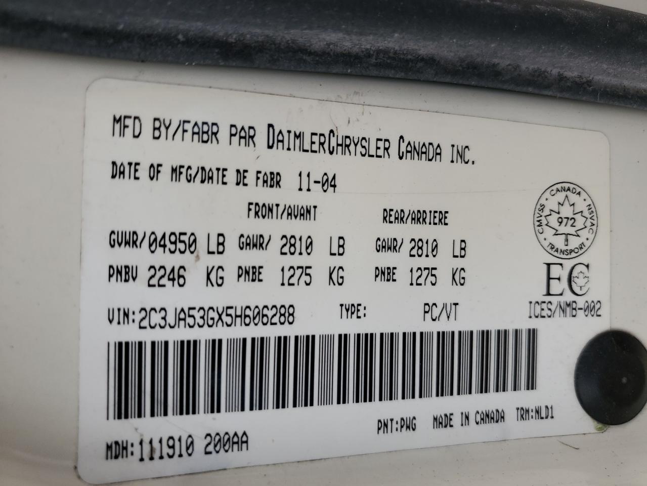 2005 Chrysler 300 Touring VIN: 2C3JA53GX5H606288 Lot: 84182635