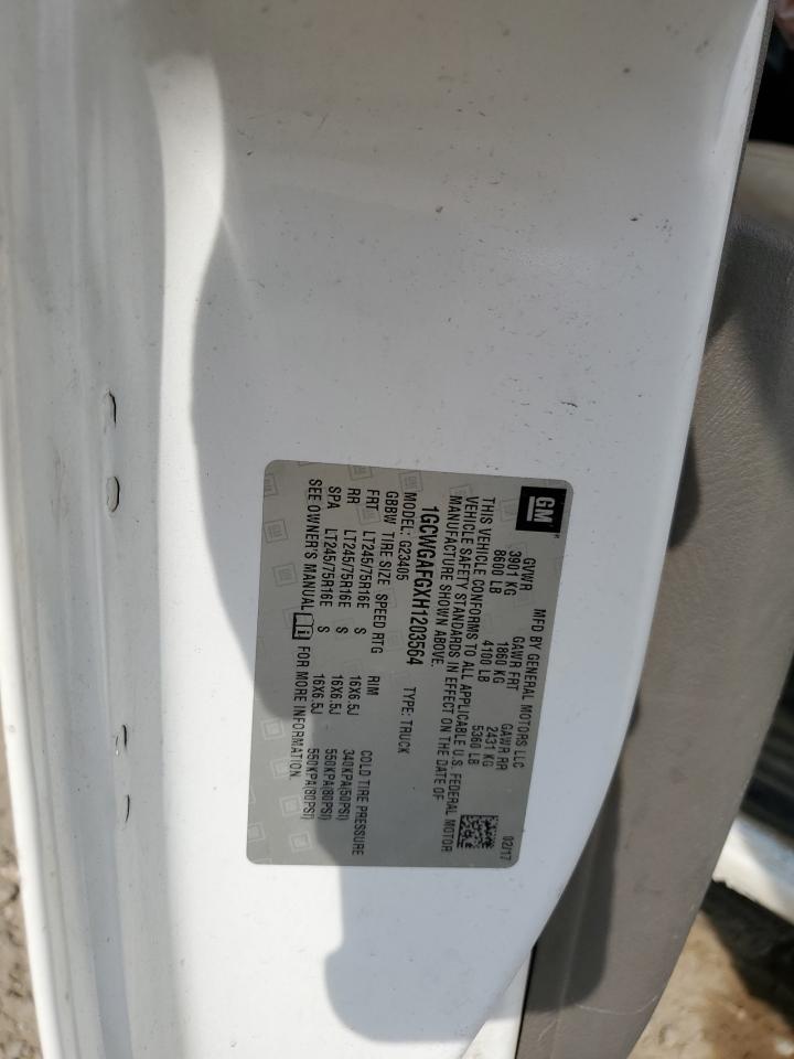 2017 Chevrolet Express G2500 VIN: 1GCWGAFGXH1203564 Lot: 81146975