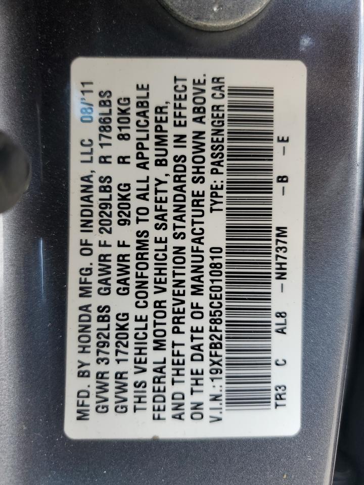 2012 Honda Civic Ex VIN: 19XFB2F85CE010810 Lot: 71210855