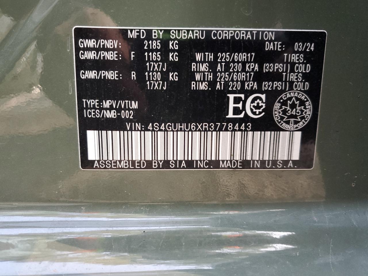 2024 Subaru Crosstrek Wilderness VIN: 4S4GUHU6XR3778443 Lot: 71227725