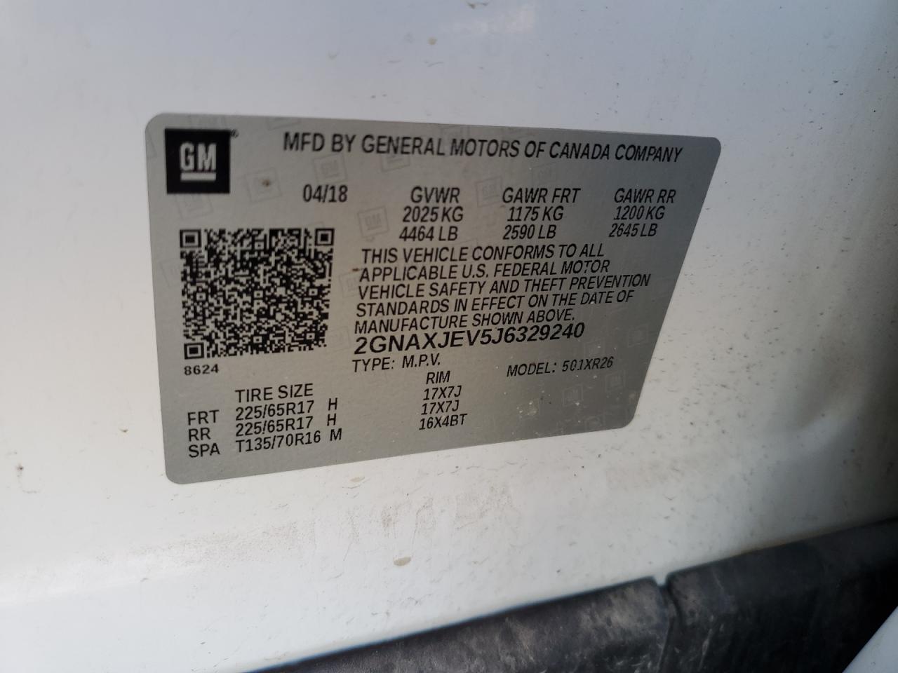 2018 Chevrolet Equinox Lt VIN: 2GNAXJEV5J6329240 Lot: 82139225