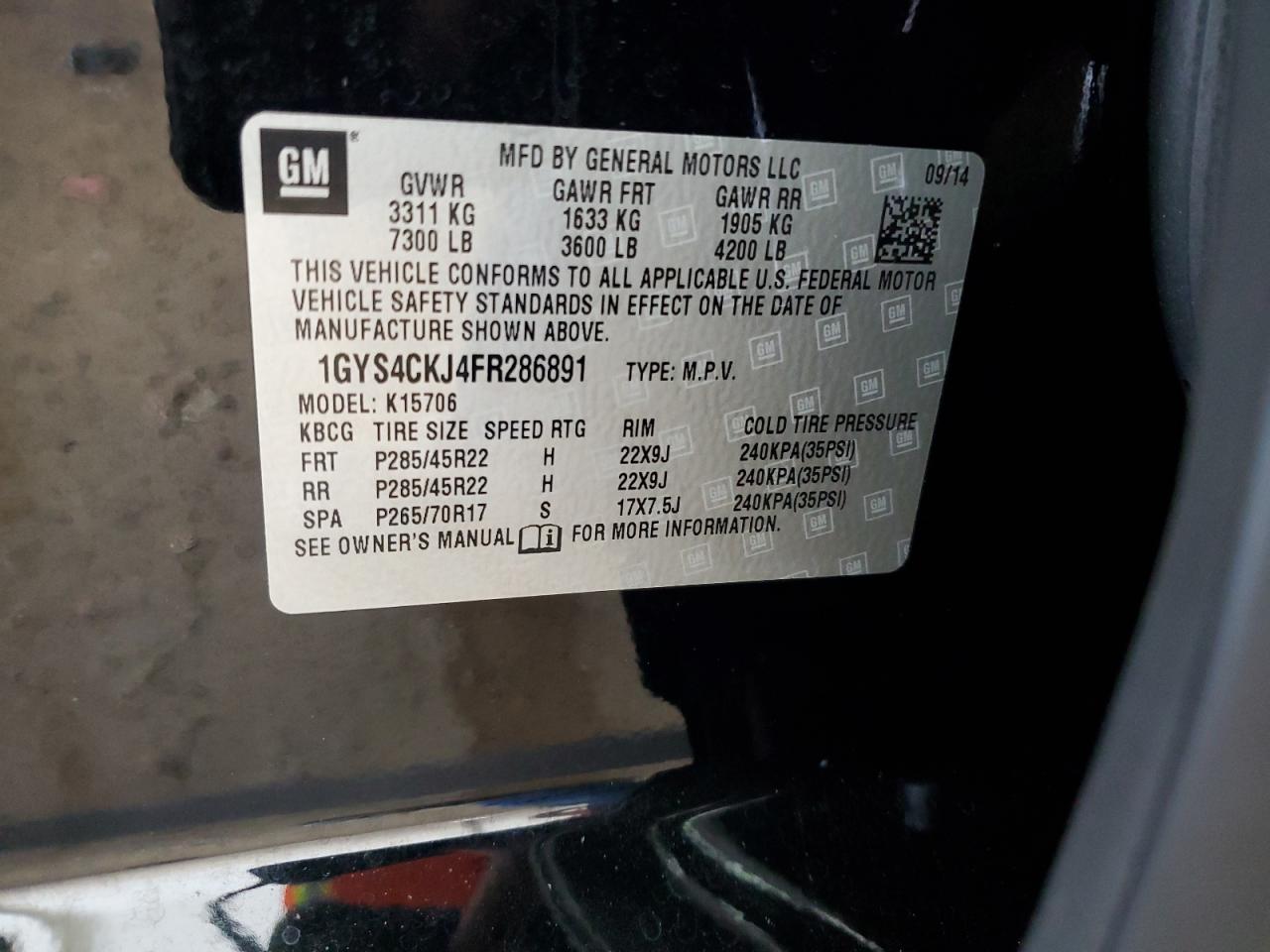 2015 Cadillac Escalade Premium VIN: 1GYS4CKJ4FR286891 Lot: 83951775