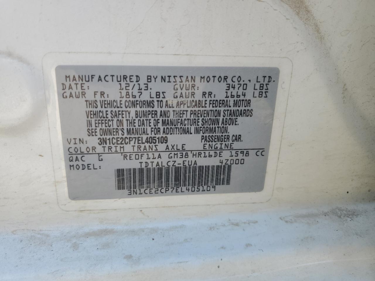 2014 Nissan Versa Note S VIN: 3N1CE2CP7EL405109 Lot: 84580505