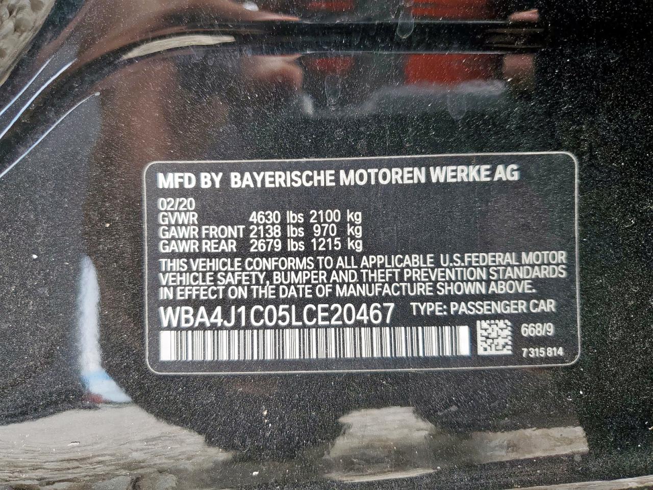 2020 BMW 430I Gran Coupe VIN: WBA4J1C05LCE20467 Lot: 81734275