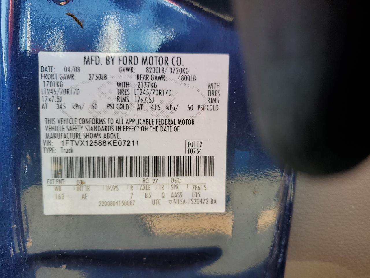 2007 Ford F150 VIN: 1FTRX12W97FB64302 Lot: 71510635