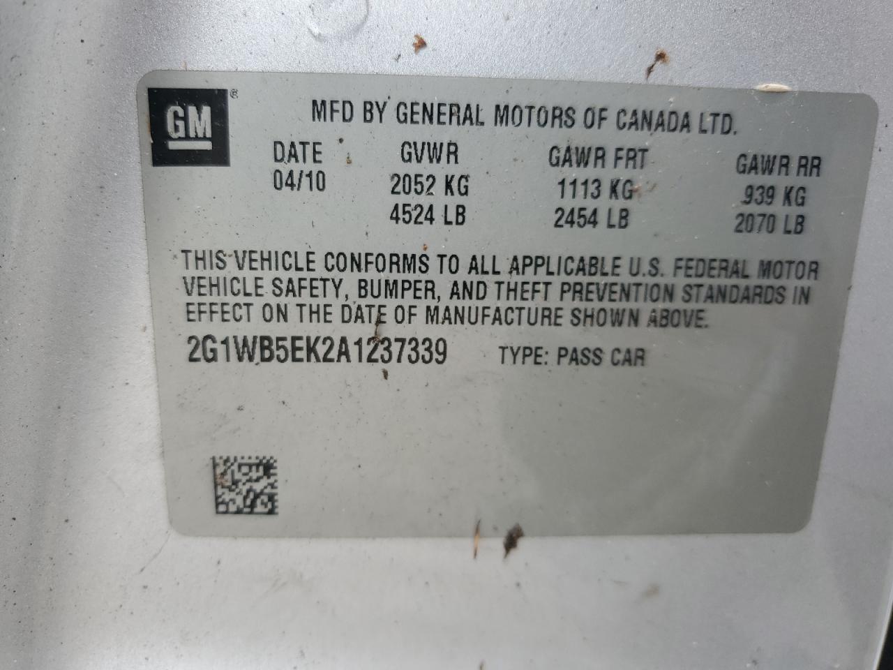 2010 Chevrolet Impala Lt VIN: 2G1WB5EK2A1237339 Lot: 81378015