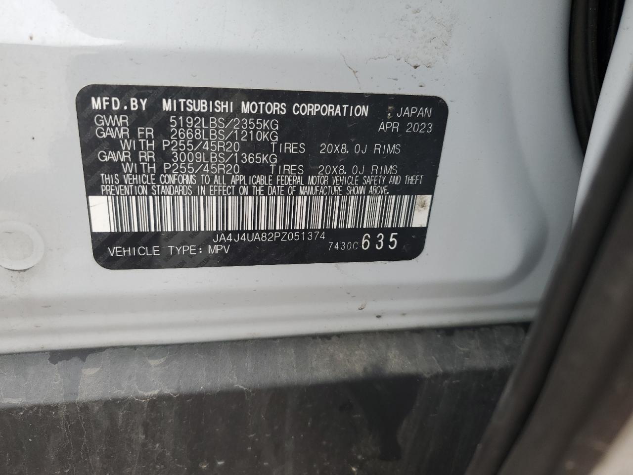 2023 Mitsubishi Outlander Se VIN: JA4J4UA82PZ051374 Lot: 80459975