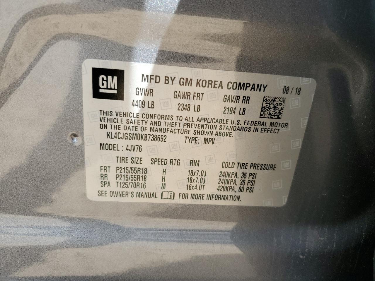 2019 Buick Encore Essence VIN: KL4CJGSM0KB738692 Lot: 81683865