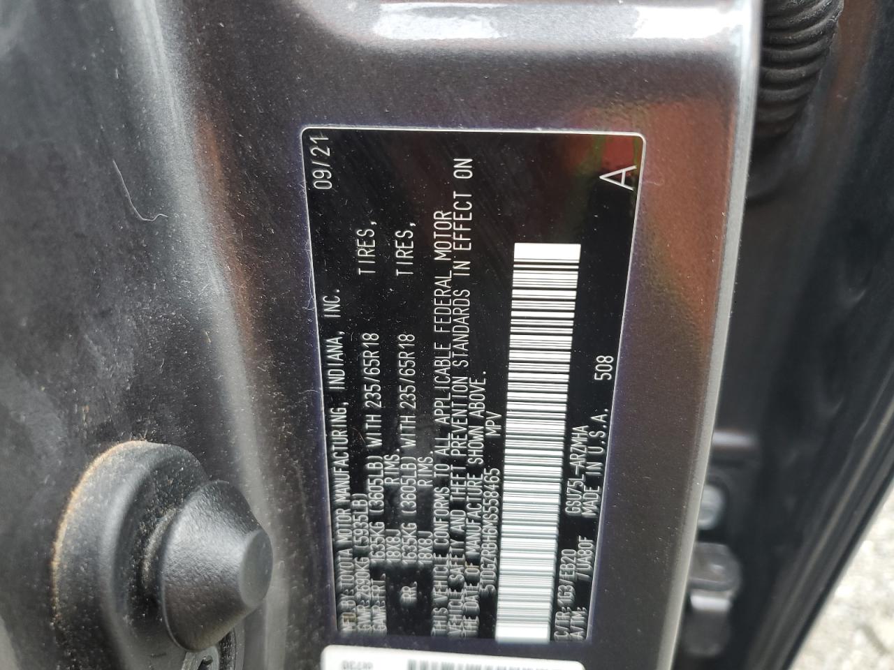 2021 Toyota Highlander Xle VIN: 5TDGZRBH6MS558465 Lot: 80796295